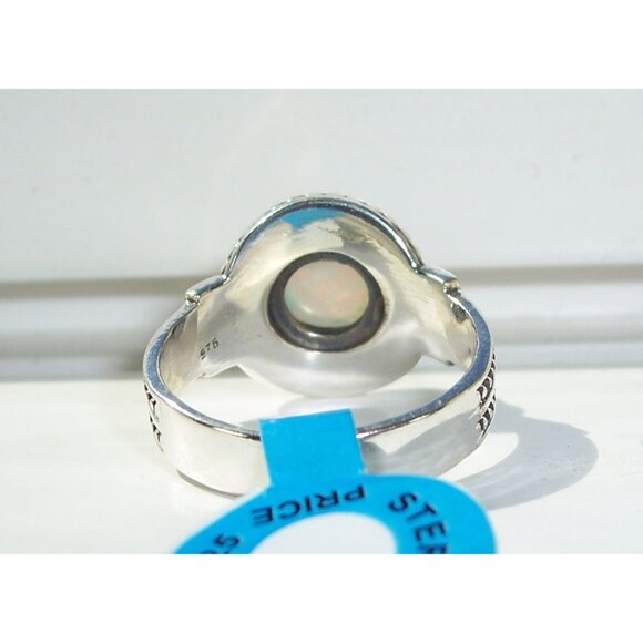 925 STERLING SILVER Genuine Round Ethiopian Opal Ring - Picture 9 of 14